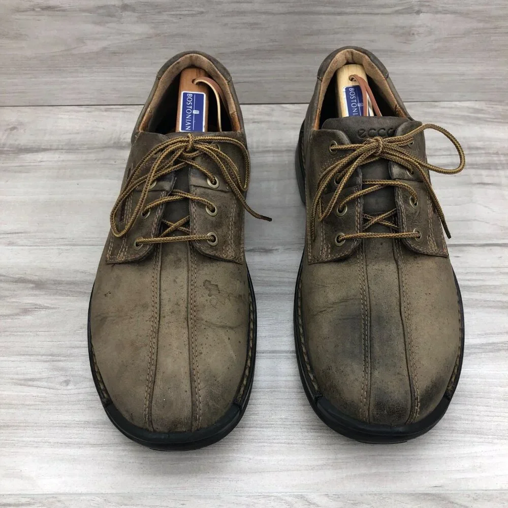 Ecco Shoes Mens EU 45 Brown Nubuck Leather Lace Up Derby Casual Shoes
